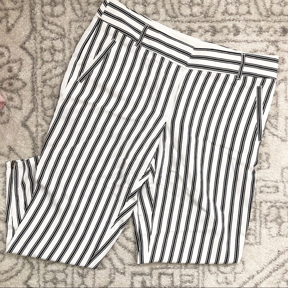LOFT Pants - Loft black white stripe pants cropped ankle 10